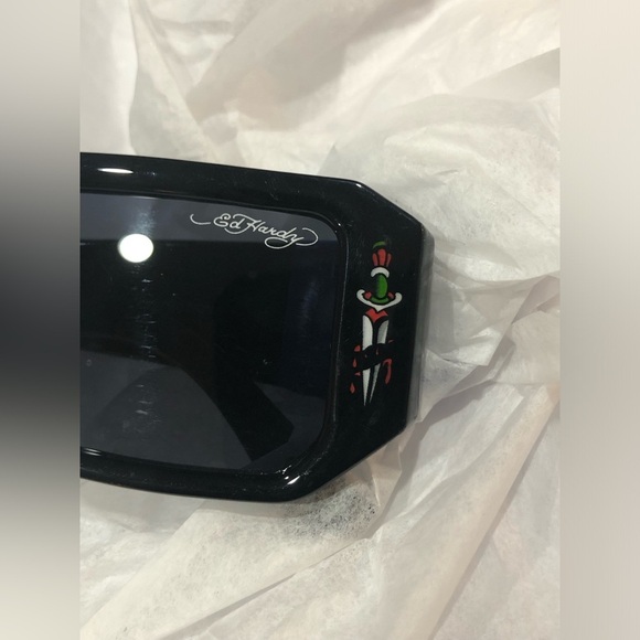 Ed Hardy black rectangular sunglasses‎ with iconic Ed Hardy tiger new - Picture 12 of 15